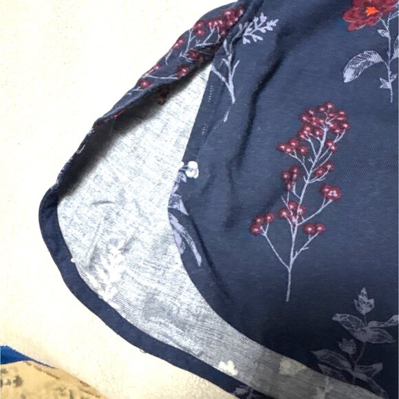 Hatley Womens Navy Floral Button-Up Shirt L Long sleeve Oversized Cottage Boho - Picture 5 of 7
